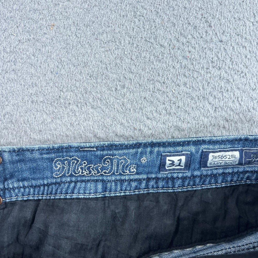 Miss Me Jeans Womens 31 Easy Boot Mid Rise Embellished Rhinestone Blue Denim - Picture 6 of 14